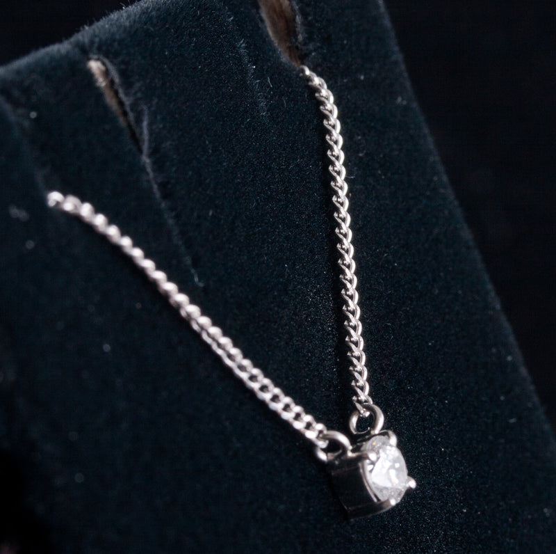 .900 Platinum Round H SI2 Diamond Solitaire Necklace .33ct 3.10g