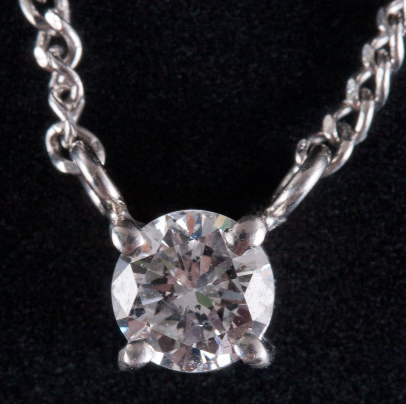 .900 Platinum Round H SI2 Diamond Solitaire Necklace .33ct 3.10g