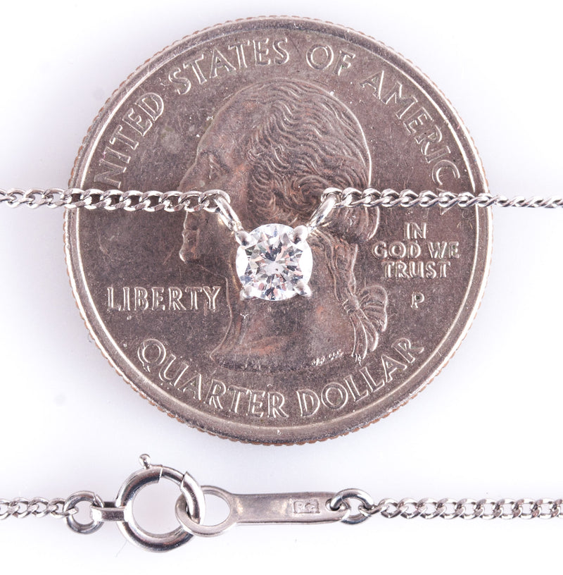 .900 Platinum Round H SI2 Diamond Solitaire Necklace .33ct 3.10g