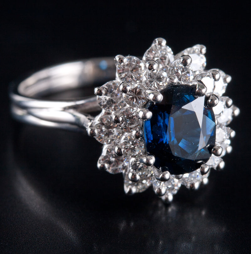 Platinum Oval AA Sapphire Round G SI1 Diamond Halo Style Ring 1.85ctw 6.8g