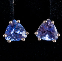 14k White Gold Trillion AA Tanzanite Solitaire Stud Earrings .90ctw .95g