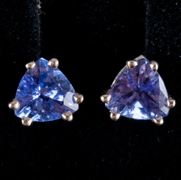 14k White Gold Trillion AA Tanzanite Solitaire Stud Earrings .90ctw .95g