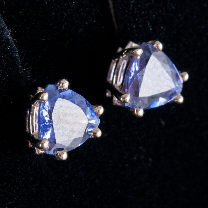 14k White Gold Trillion AA Tanzanite Solitaire Stud Earrings .90ctw .95g