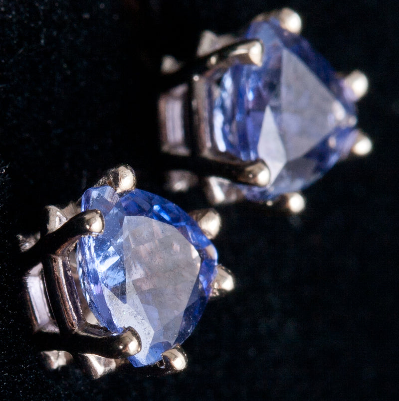 14k White Gold Trillion AA Tanzanite Solitaire Stud Earrings .90ctw .95g
