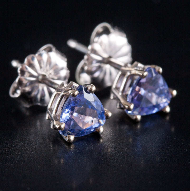 14k White Gold Trillion AA Tanzanite Solitaire Stud Earrings .90ctw .95g