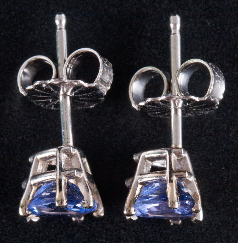14k White Gold Trillion AA Tanzanite Solitaire Stud Earrings .90ctw .95g
