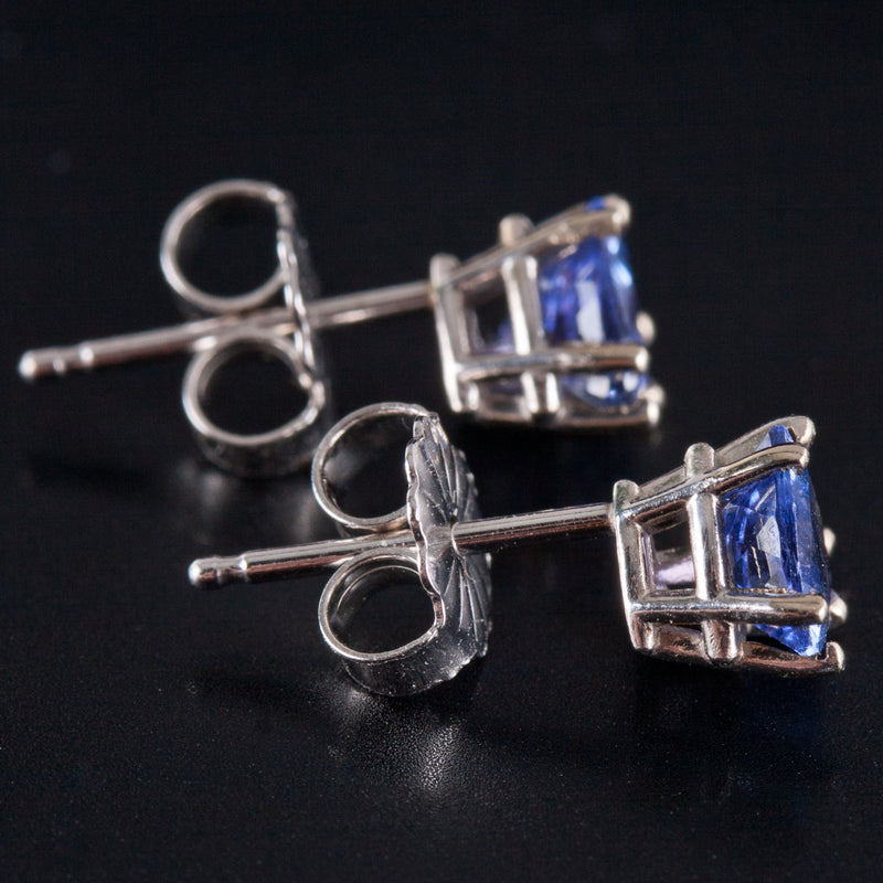 14k White Gold Trillion AA Tanzanite Solitaire Stud Earrings .90ctw .95g