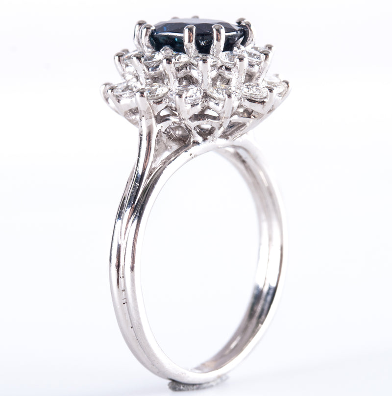 Platinum Oval AA Sapphire Round G SI1 Diamond Halo Style Ring 1.85ctw 6.8g