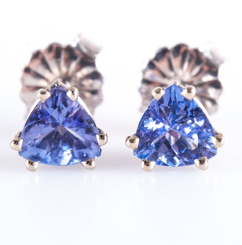 14k White Gold Trillion AA Tanzanite Solitaire Stud Earrings .90ctw .95g
