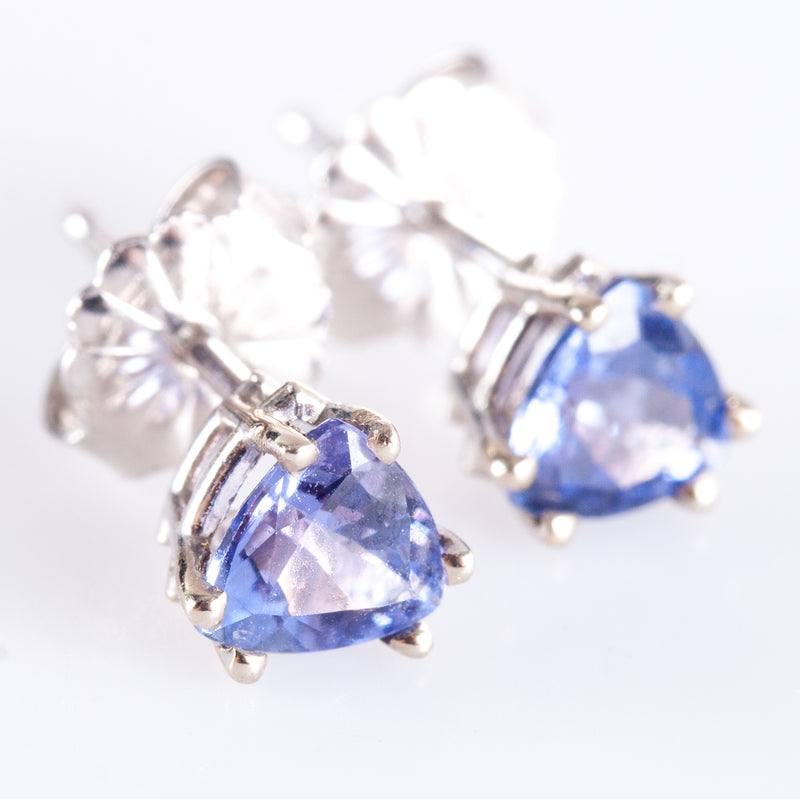 14k White Gold Trillion AA Tanzanite Solitaire Stud Earrings .90ctw .95g