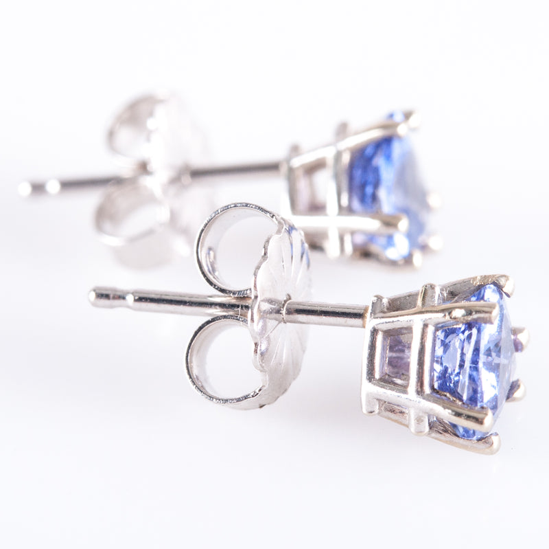 14k White Gold Trillion AA Tanzanite Solitaire Stud Earrings .90ctw .95g