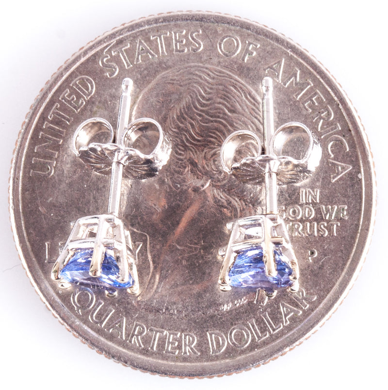 14k White Gold Trillion AA Tanzanite Solitaire Stud Earrings .90ctw .95g
