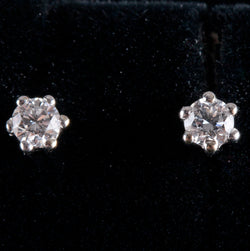 14k White Gold Round H SI2 Diamond Solitaire Stud Earrings .18ctw .61g