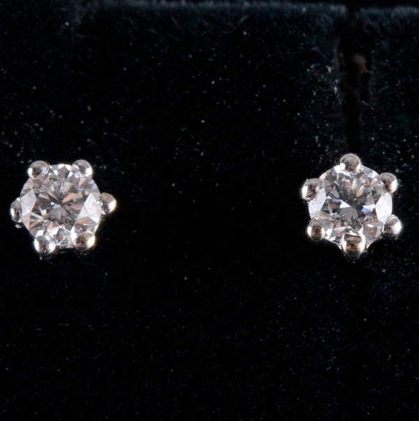 14k White Gold Round H SI2 Diamond Solitaire Stud Earrings .18ctw .61g