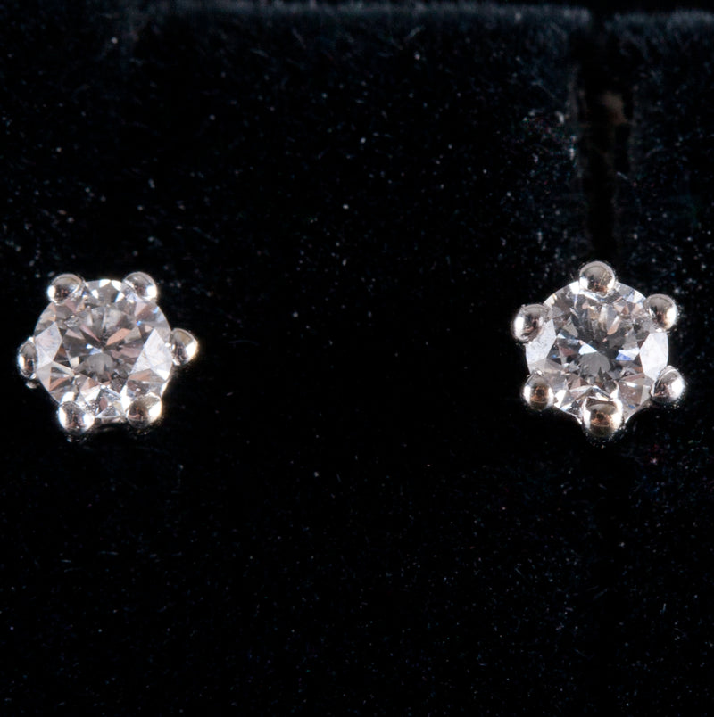 14k White Gold Round H SI2 Diamond Solitaire Stud Earrings .18ctw .61g