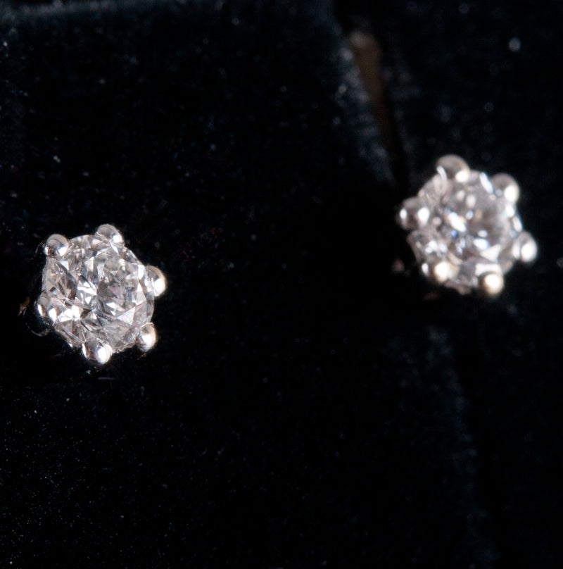 14k White Gold Round H SI2 Diamond Solitaire Stud Earrings .18ctw .61g