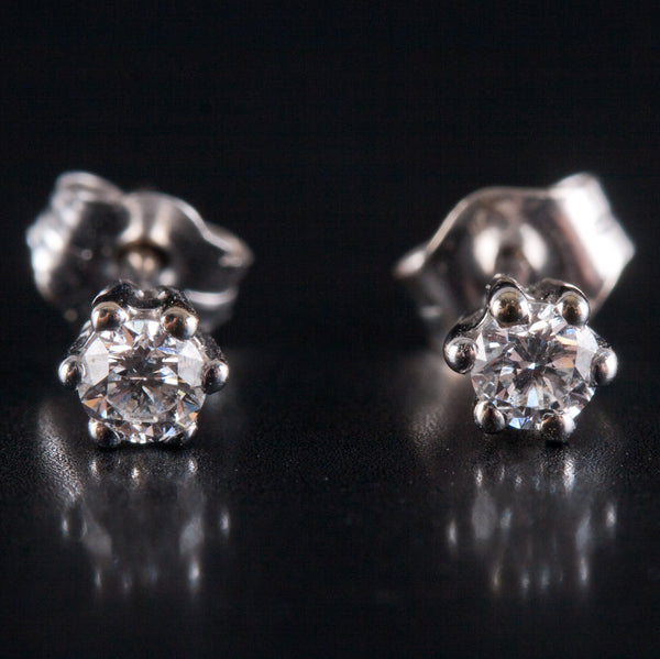 14k White Gold Round H SI2 Diamond Solitaire Stud Earrings .18ctw .61g