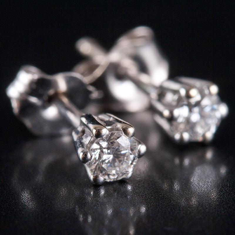 14k White Gold Round H SI2 Diamond Solitaire Stud Earrings .18ctw .61g