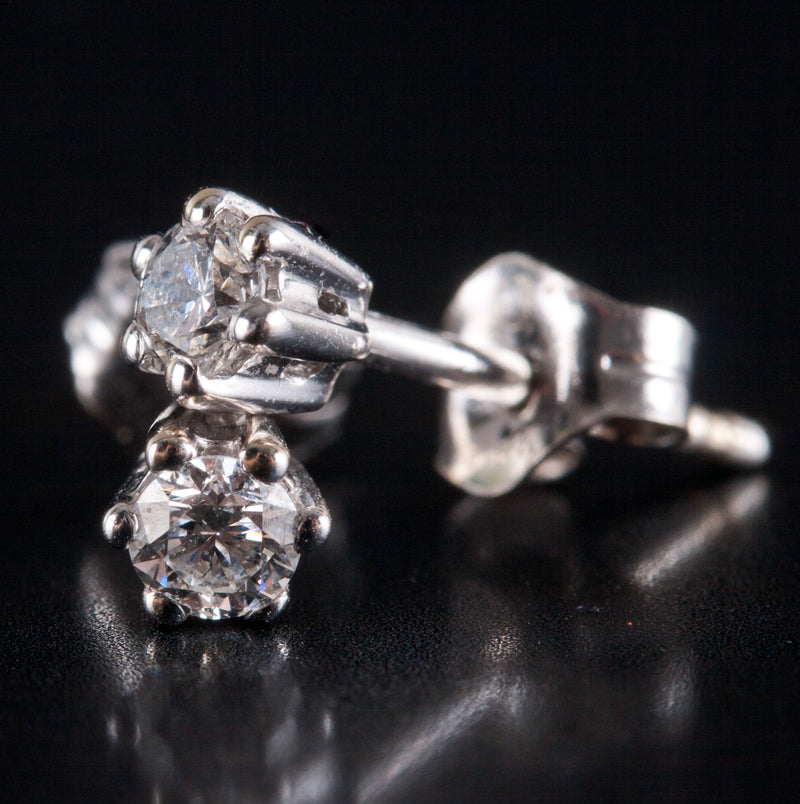 14k White Gold Round H SI2 Diamond Solitaire Stud Earrings .18ctw .61g