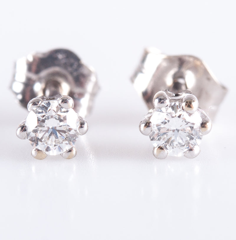 14k White Gold Round H SI2 Diamond Solitaire Stud Earrings .18ctw .61g