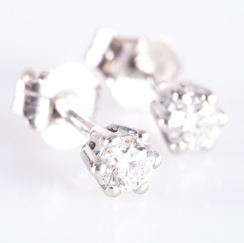 14k White Gold Round H SI2 Diamond Solitaire Stud Earrings .18ctw .61g
