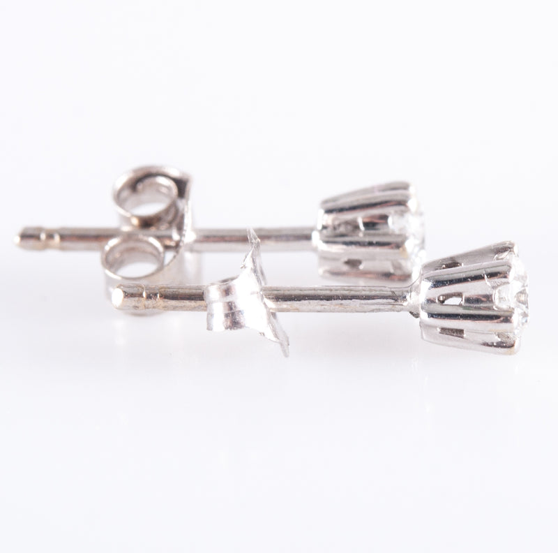 14k White Gold Round H SI2 Diamond Solitaire Stud Earrings .18ctw .61g