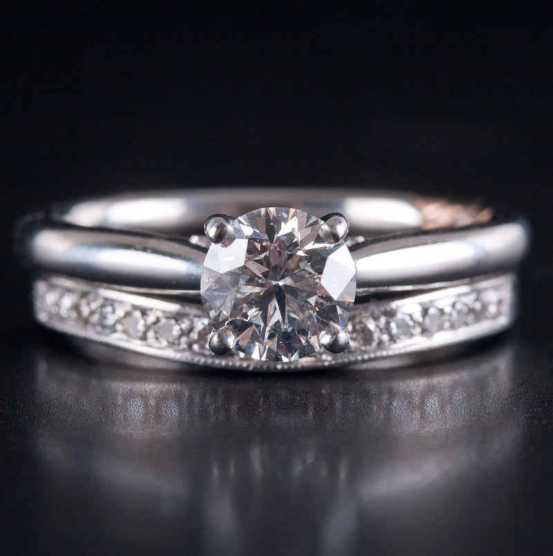 Platinum 18k Rose Gold Diamond Engagement Wedding Ring Set W/ GIA Cert 1.08ctw
