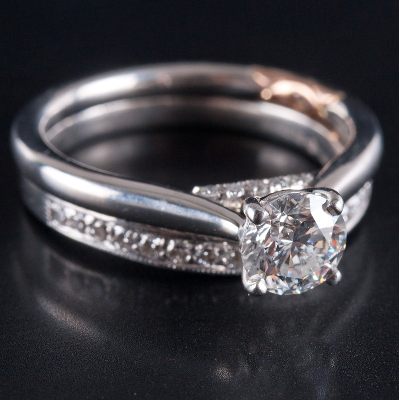 Platinum 18k Rose Gold Diamond Engagement Wedding Ring Set W/ GIA Cert 1.08ctw