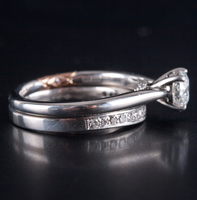 Platinum 18k Rose Gold Diamond Engagement Wedding Ring Set W/ GIA Cert 1.08ctw