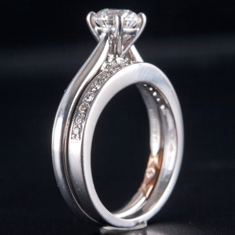 Platinum 18k Rose Gold Diamond Engagement Wedding Ring Set W/ GIA Cert 1.08ctw