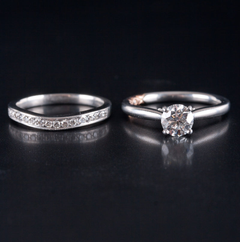 Platinum 18k Rose Gold Diamond Engagement Wedding Ring Set W/ GIA Cert 1.08ctw