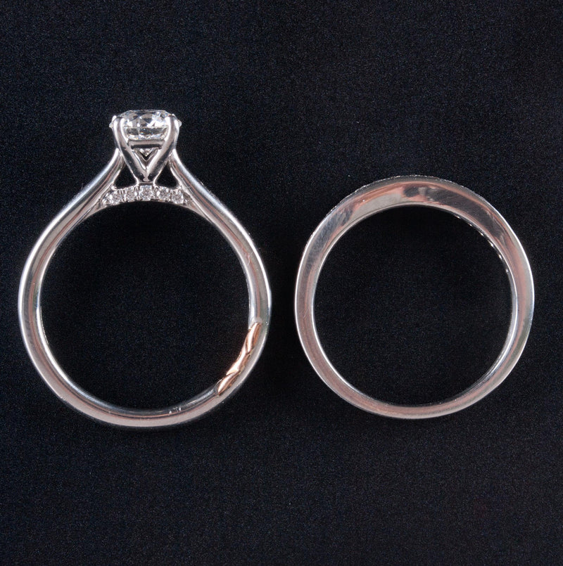 Platinum 18k Rose Gold Diamond Engagement Wedding Ring Set W/ GIA Cert 1.08ctw