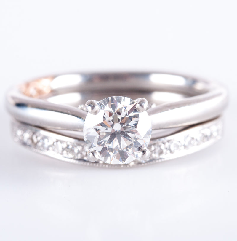 Platinum 18k Rose Gold Diamond Engagement Wedding Ring Set W/ GIA Cert 1.08ctw