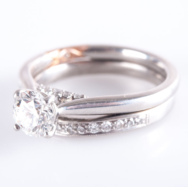Platinum 18k Rose Gold Diamond Engagement Wedding Ring Set W/ GIA Cert 1.08ctw