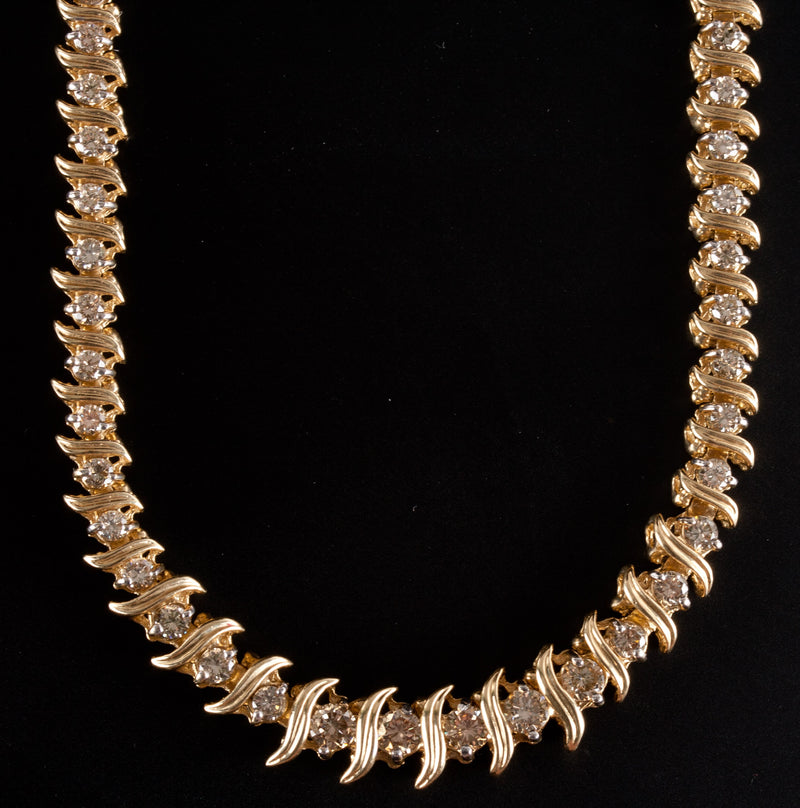 14k Yellow Gold Top Light Brown Round Diamond Graduated Necklace 1.92ctw 23.3g