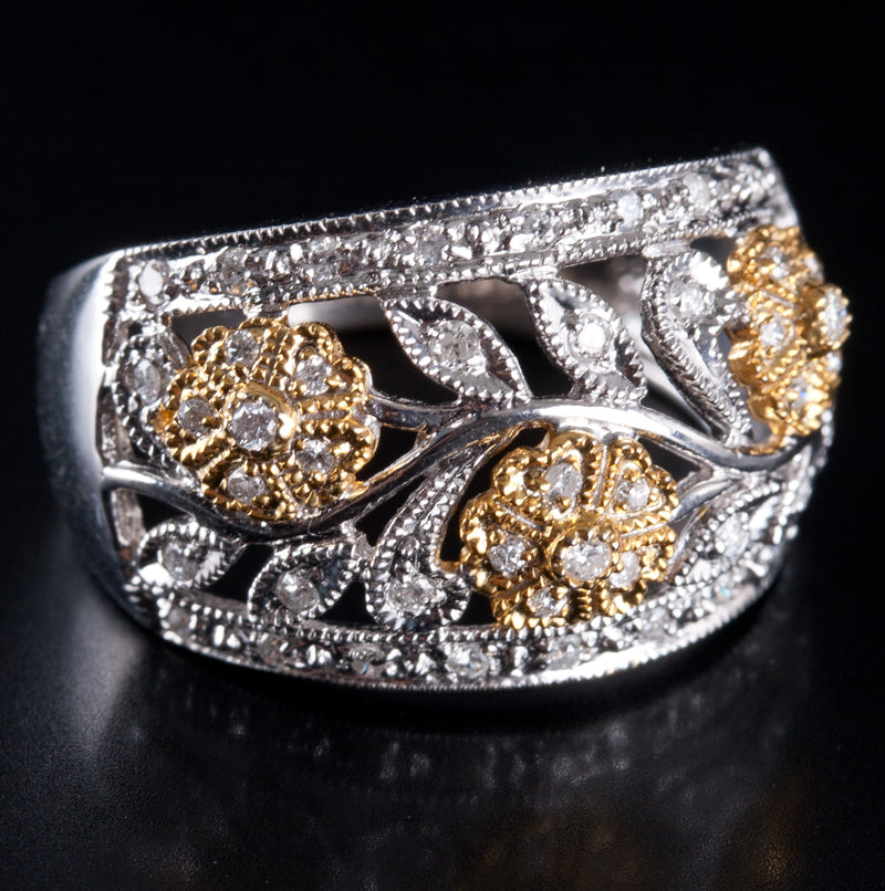 14k White Yellow Gold Round I SI2 Diamond Floral Style Cocktail Ring .18ctw 5.4g