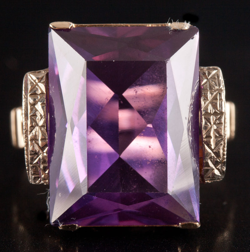 14k Yellow White Gold Lab-Created Alexandrite Solitaire Ring 7.34ctw 6.94g