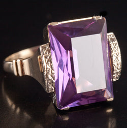 14k Yellow White Gold Lab-Created Alexandrite Solitaire Ring 7.34ctw 6.94g