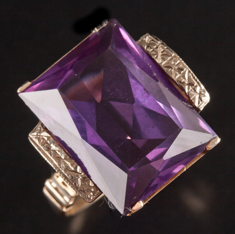 14k Yellow White Gold Lab-Created Alexandrite Solitaire Ring 7.34ctw 6.94g