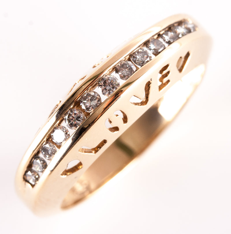 14k Yellow Gold Round H SI2 Diamond Channel Set Love Style Ring .24ctw 3.95g