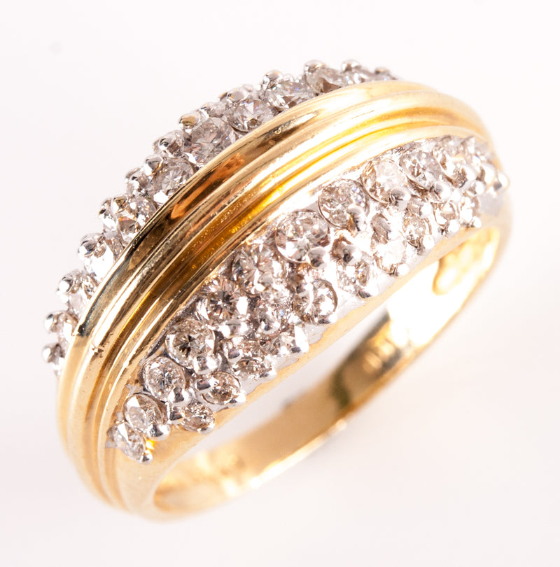 14k Yellow White Gold Two-Tone Round H SI2 Diamond Cluster Ring .68ctw 4.7g