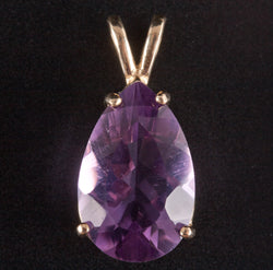 14k Yellow Gold Pear Amethyst Solitaire Style Pendant 4.20ct 1.93g