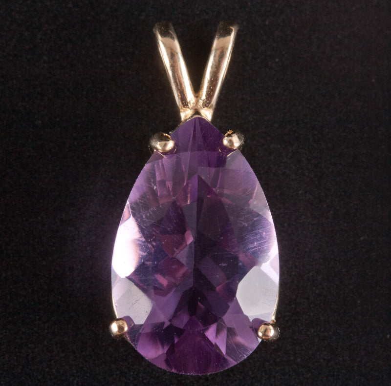 14k Yellow Gold Pear Amethyst Solitaire Style Pendant 4.20ct 1.93g