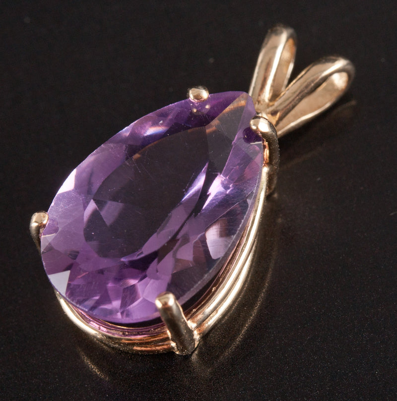 14k Yellow Gold Pear Amethyst Solitaire Style Pendant 4.20ct 1.93g