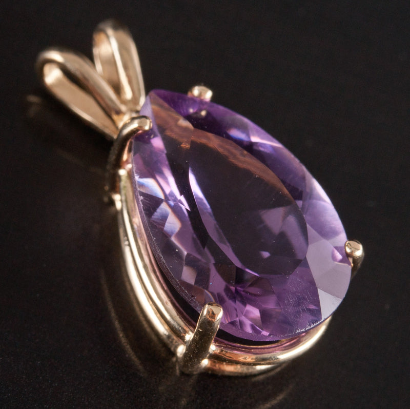 14k Yellow Gold Pear Amethyst Solitaire Style Pendant 4.20ct 1.93g