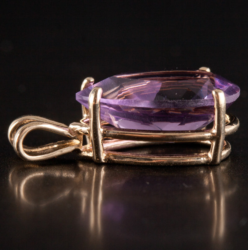 14k Yellow Gold Pear Amethyst Solitaire Style Pendant 4.20ct 1.93g