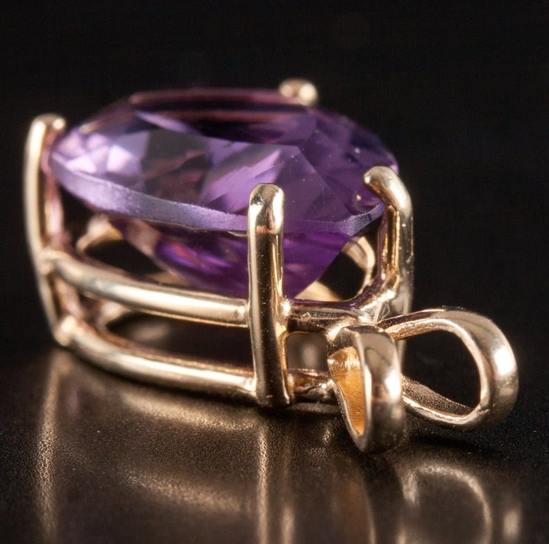 14k Yellow Gold Pear Amethyst Solitaire Style Pendant 4.20ct 1.93g