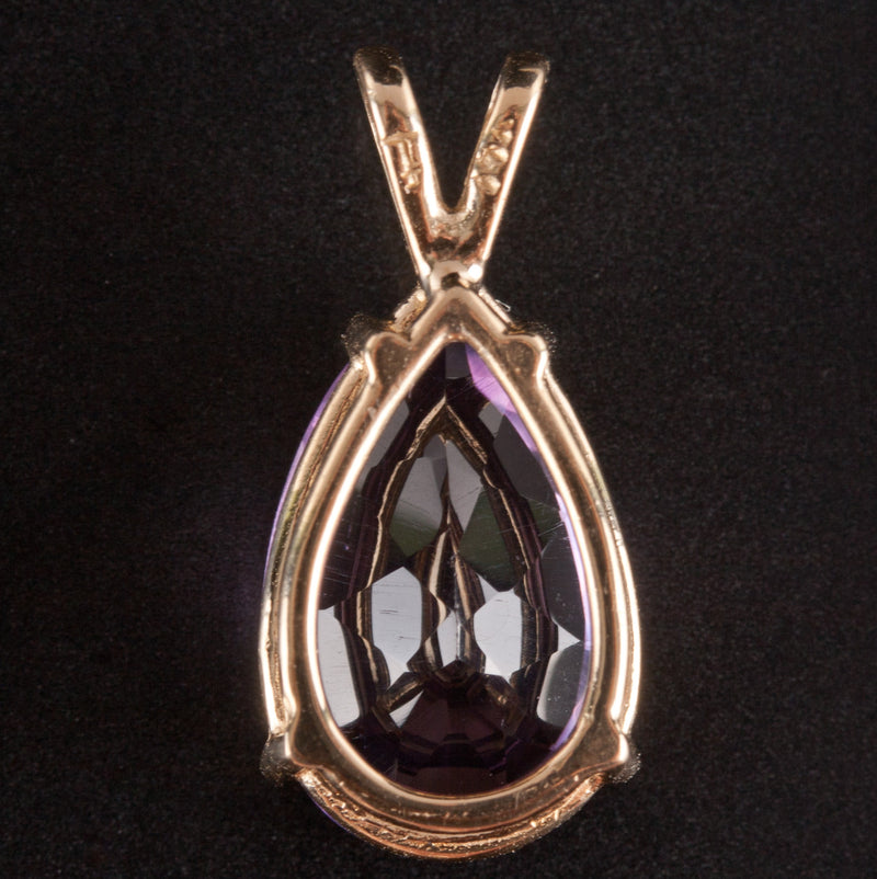 14k Yellow Gold Pear Amethyst Solitaire Style Pendant 4.20ct 1.93g
