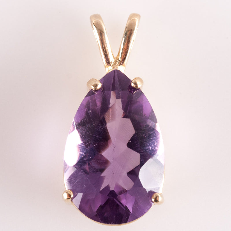 14k Yellow Gold Pear Amethyst Solitaire Style Pendant 4.20ct 1.93g