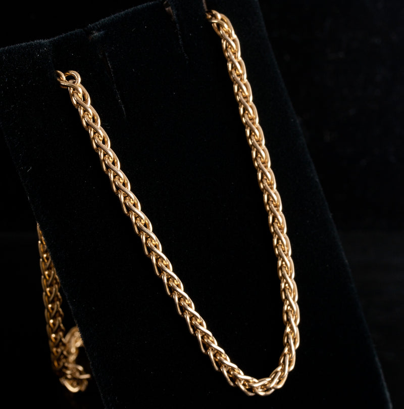 14k Yellow Gold Italian Wheat Style Chain Necklace 9.4g 20" Length 3.2mm Width